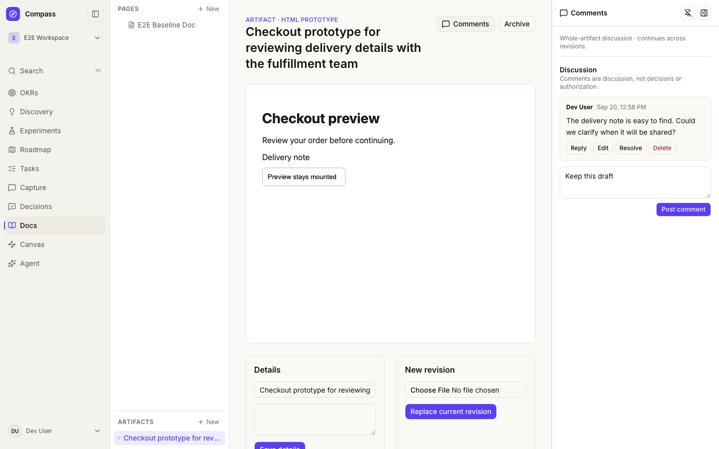 Artifact discussion pinned beside an interactive preview