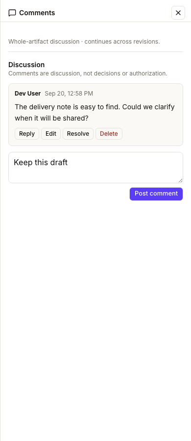 Artifact Comments overlay on a phone