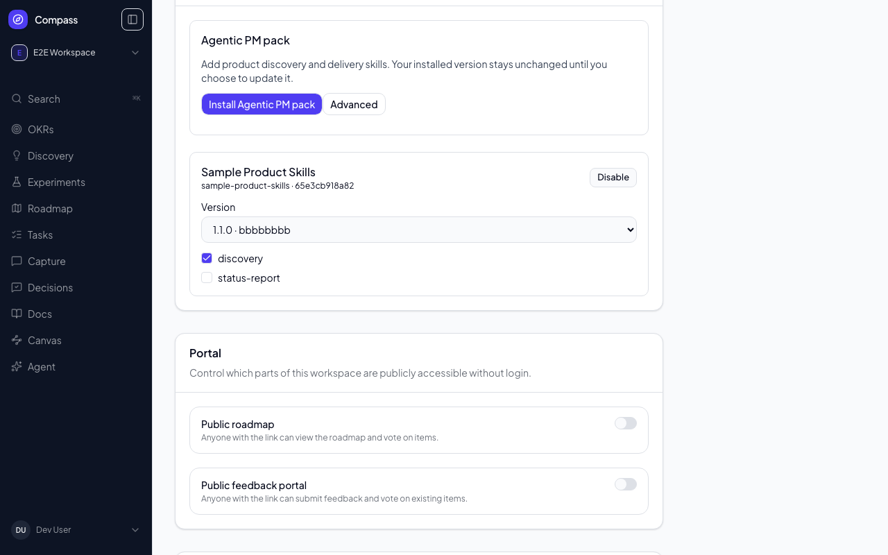 Capability pack settings on desktop