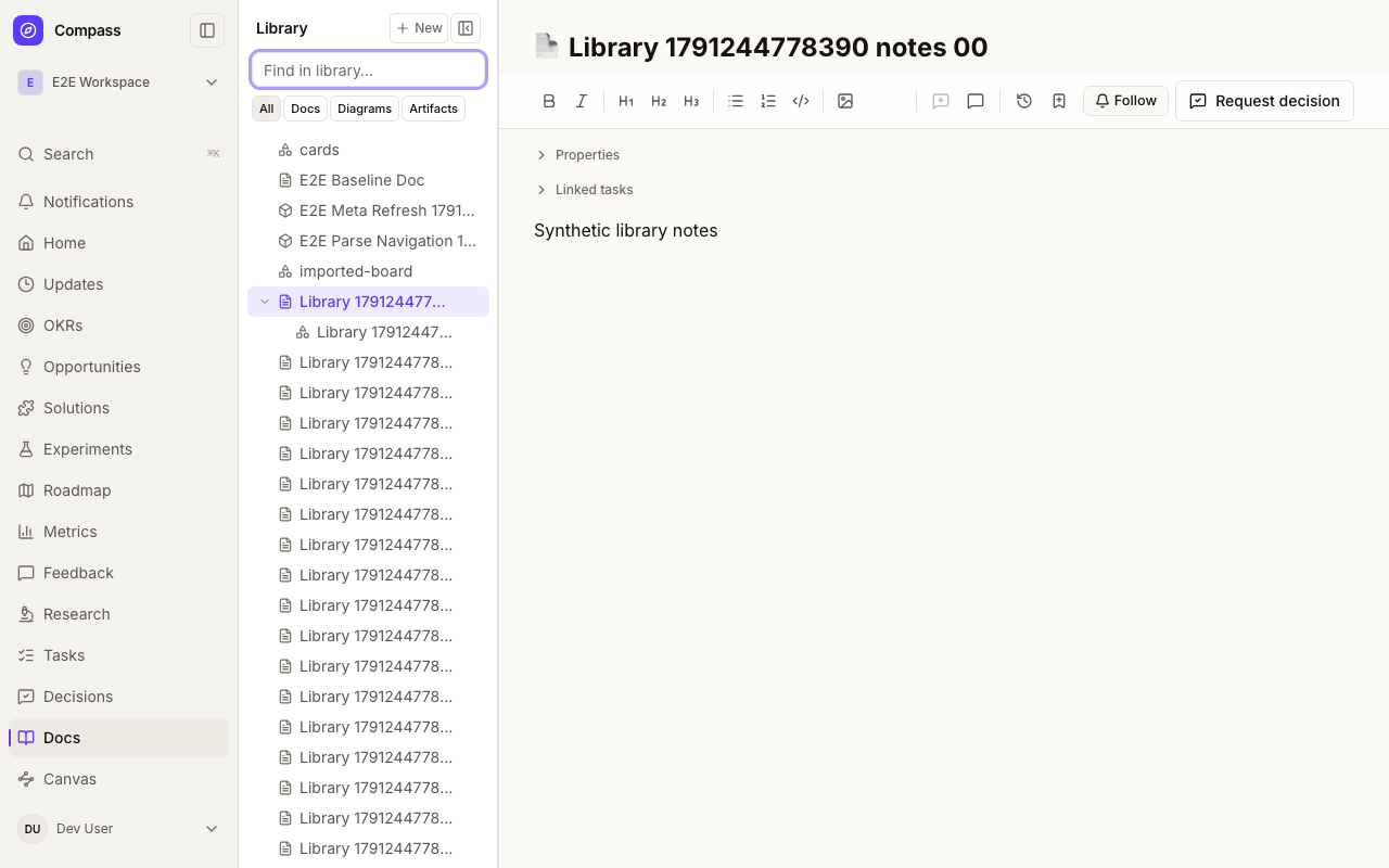 Library in the agent sidebar on desktop with mixed documents, diagrams, and artifacts