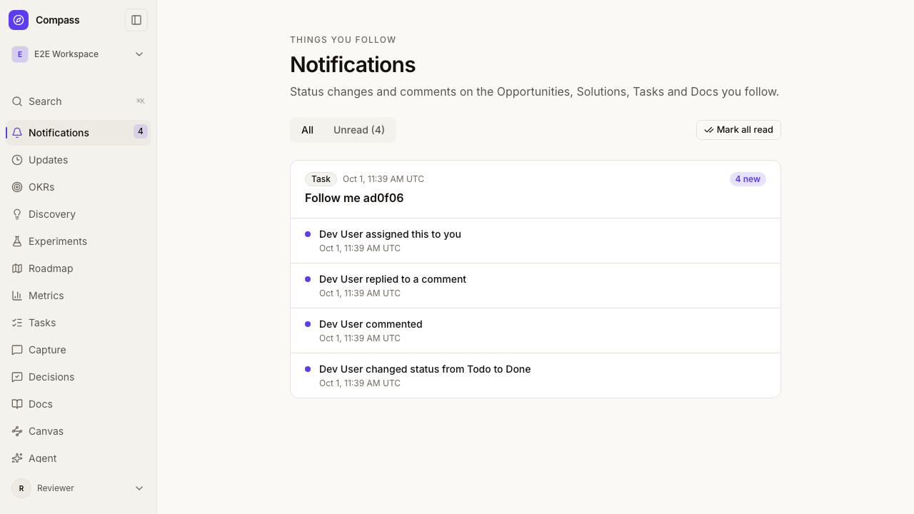 Notifications inbox on desktop
