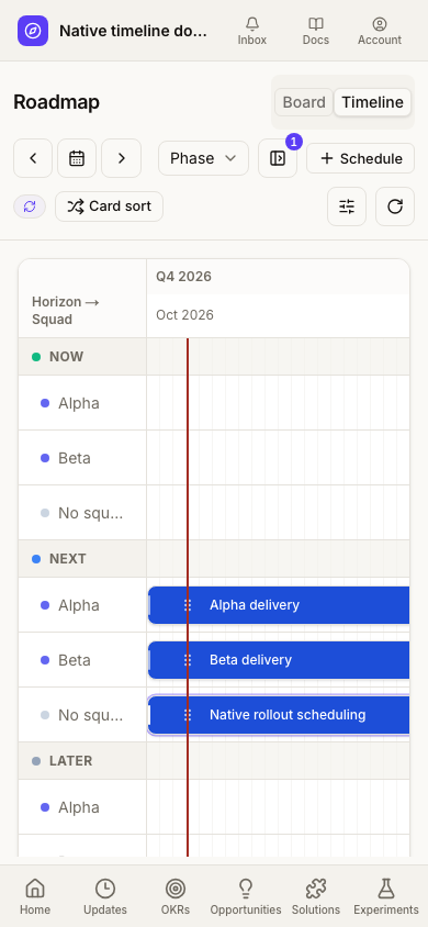 Native timeline on mobile