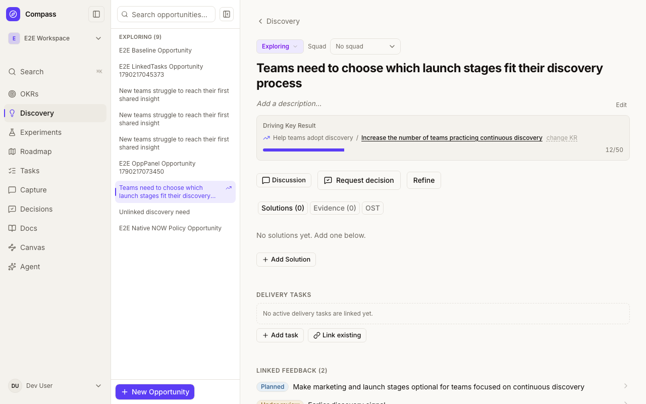 Linked feedback and driving Key Result on an opportunity