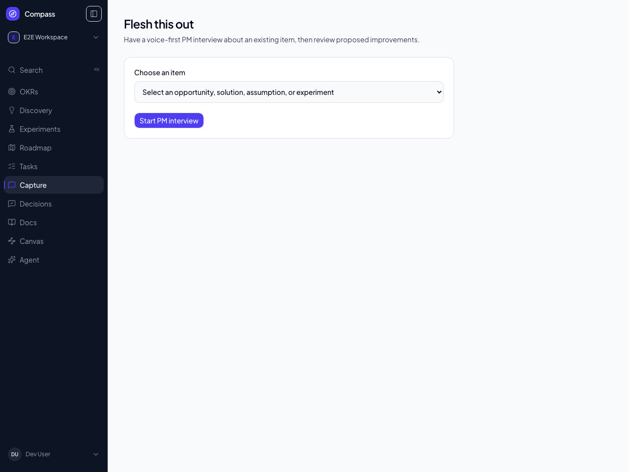PM interview item picker on desktop