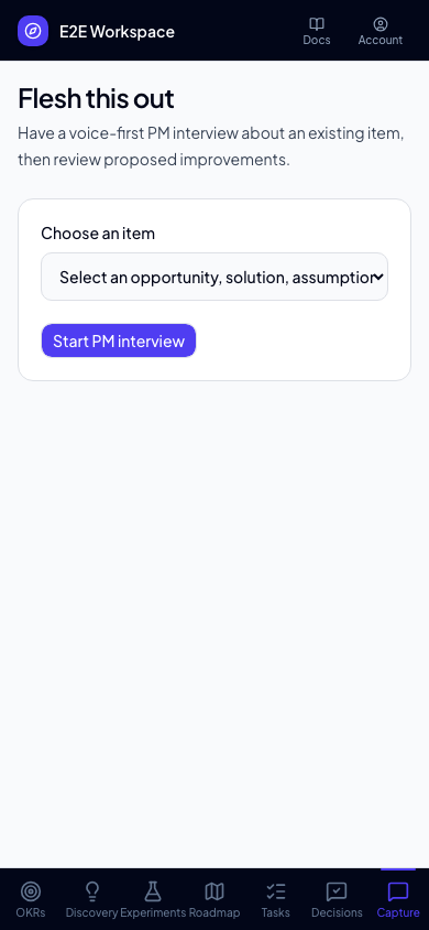PM interview item picker on mobile