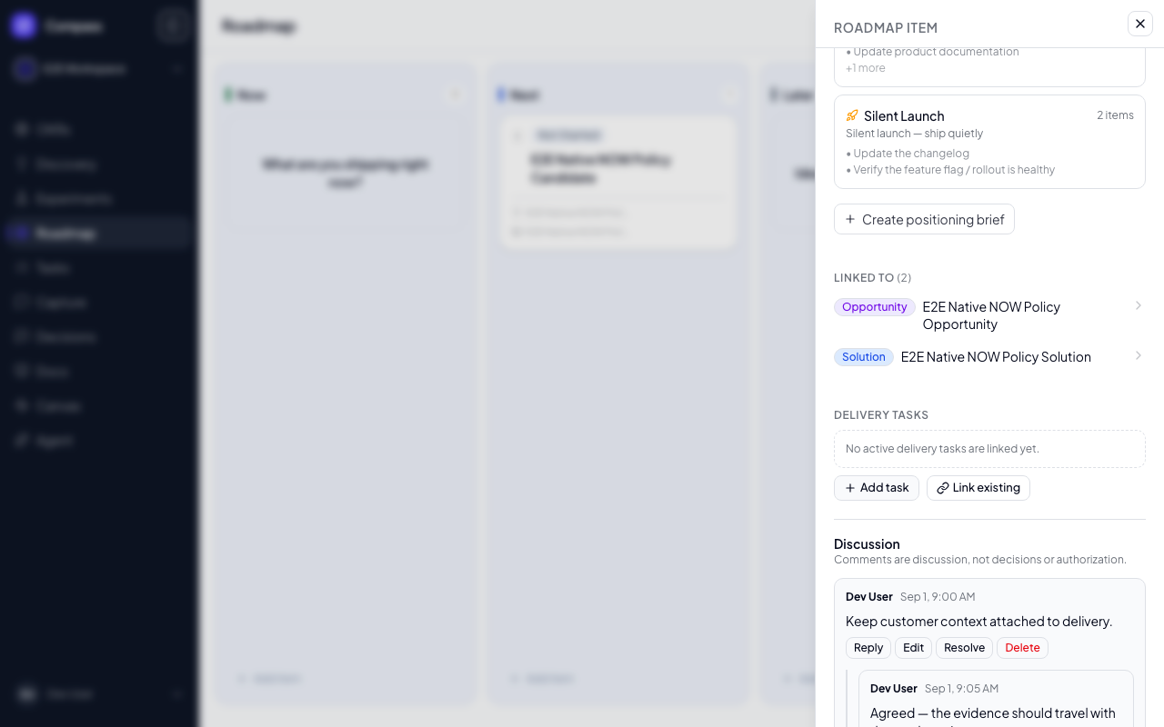 Shared Discussion in a Roadmap item panel